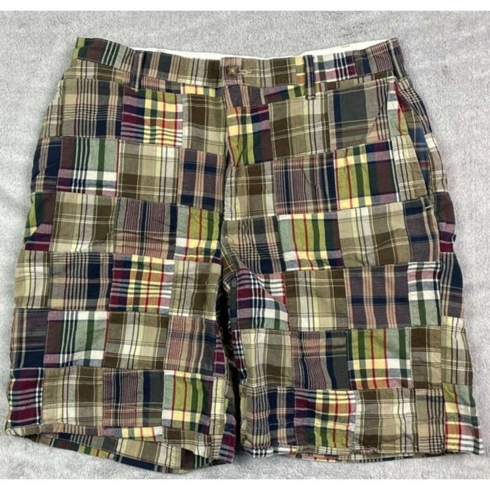 Jos A Bank Patchwork Madras Plaid Shorts Men Size 34 Preppy Ivy Golf 100% Cotton